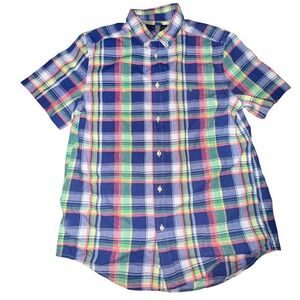 Ralph Lauren Plaid Shirt XL Blue‎ Multi Short Sleeve Preppy Madras Button Up